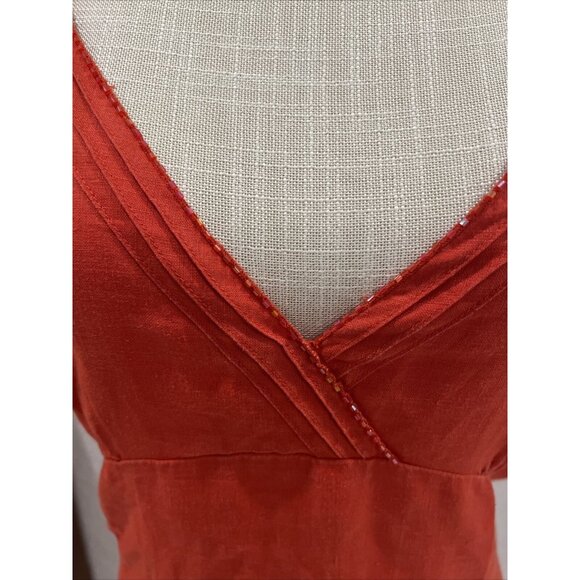 H&M Red V-Neck Dress With Sequin Trim & Short Sleeves - Womens 14 - Picture 3 of 9